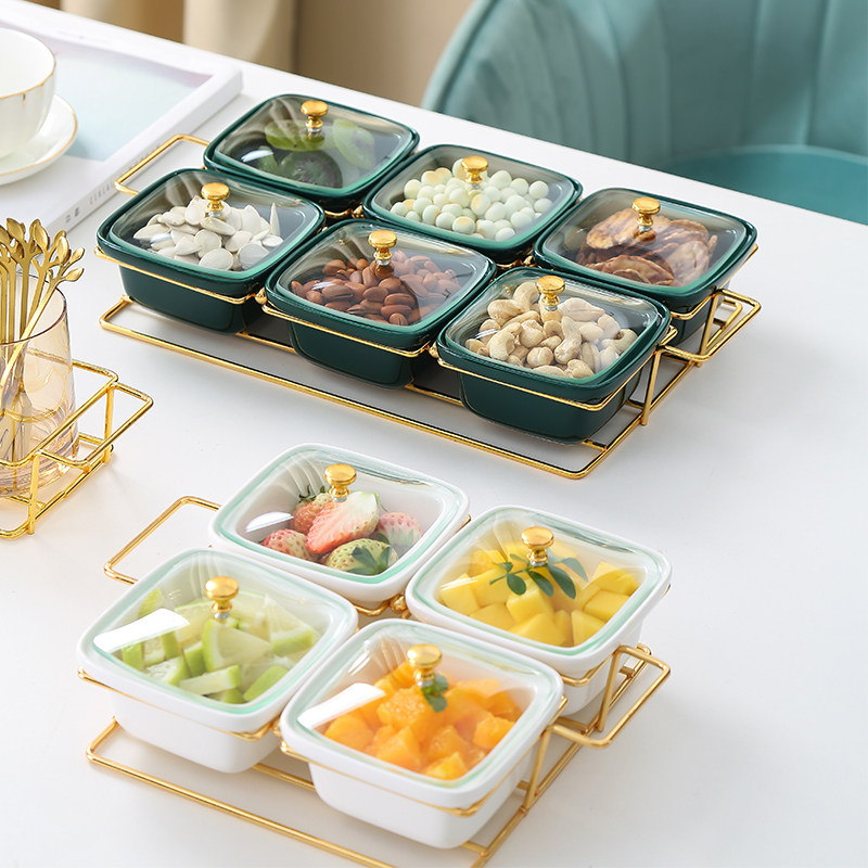 Light luxury dried fruit plate Household living room creative dried fruit box grid with lid Coffee table Snack nut snack storage box