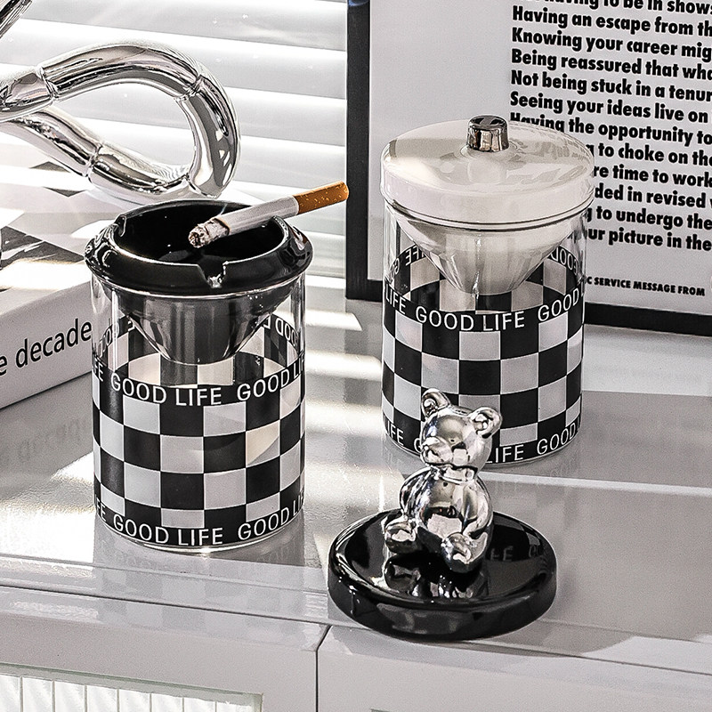 Funnel Cigarette Ash Trays Creativity Trend Home Glass Smoke Flushing Tea Table Living Room Home Anti-Fly Ash Smoke Flavor With Lid Cigarette Cylinders