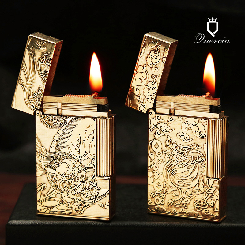 Quercia Lucky Pixiu Lighter Brass Side Slip Steel Tone Kerosene Lighter High-end Gift Leadership