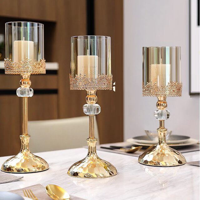 Light Luxury Ornaments, European-Style Golden Candlestick Ornaments, Home Dining Table Candle Holders, Romantic Candlelight Dinner Home Accessories
