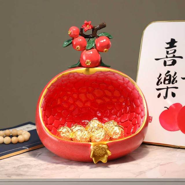 Light Luxury Ornaments, Creative Red Pomegranate Entrance Key Storage Ornaments, Exquisite High-End Home Soft Furnishings, Housewarming Gifts