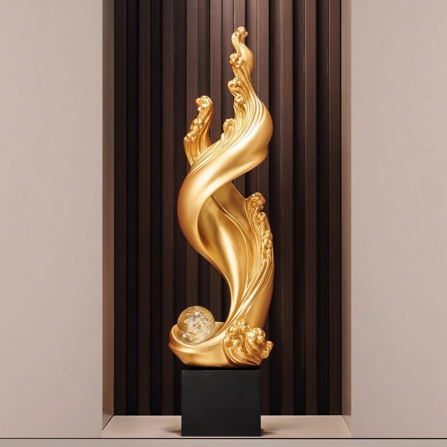 Light Luxury Decor Piece: Blue and Gold Wave Ornament for Entryway, Living Room, Wine Cabinet, Office, Housewarming Decoration Gift