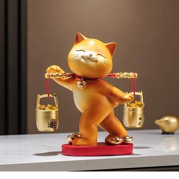 Light Luxury Ornament: a Bucket of Gold Lucky Cat Figurine, New Chinese Style, Wealth and Prosperity, Home Decor, High-End Housewarming Gift