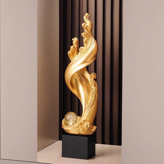 Light Luxury Decor Piece: Blue and Gold Wave Ornament for Entryway, Living Room, Wine Cabinet, Office, Housewarming Decoration Gift