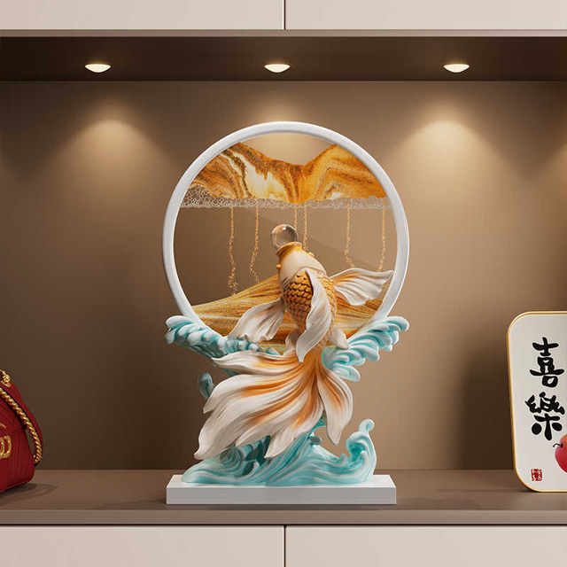 Light Luxury Ornaments, Fish Leaping over the Dragon Gate, Quicksand Painting Decorative Ornaments, Office Decompression Gifts, Business Gifts