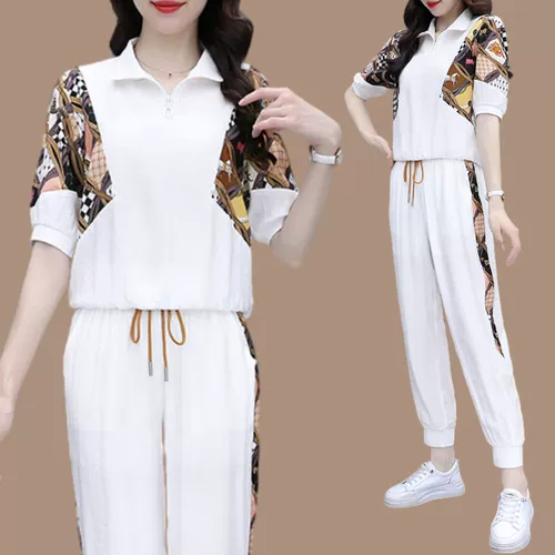 Летний спортивный костюм для отдыха, комплект, модная шелковая футболка, оверсайз, короткий рукав