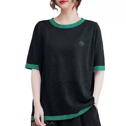 Летняя тонкая футболка для отдыха, короткий рукав, круглый воротник, в корейском стиле