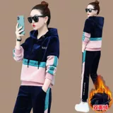 Бархатный комплект, демисезонный утепленный спортивный костюм для отдыха, толстовка с капюшоном, 2020