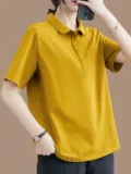 Однотонная хлопковая футболка polo для отдыха, короткий рукав, коллекция 2023, оверсайз