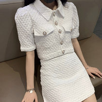European station white dress suit two-piece set 2020 New temperament goddess fan skirt female summer