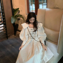 2020 New White Shirt Dress Long Sleeve Bubble Sleeve Dress Women Spring and Autumn Skirt Ankle Sirens Skirt