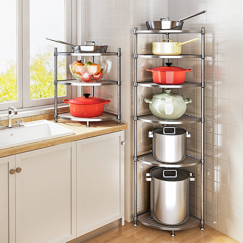 304 stainless steel pot rack kitchen household multi-layer countertop floor corner put pot storage layer shelf triangle rack