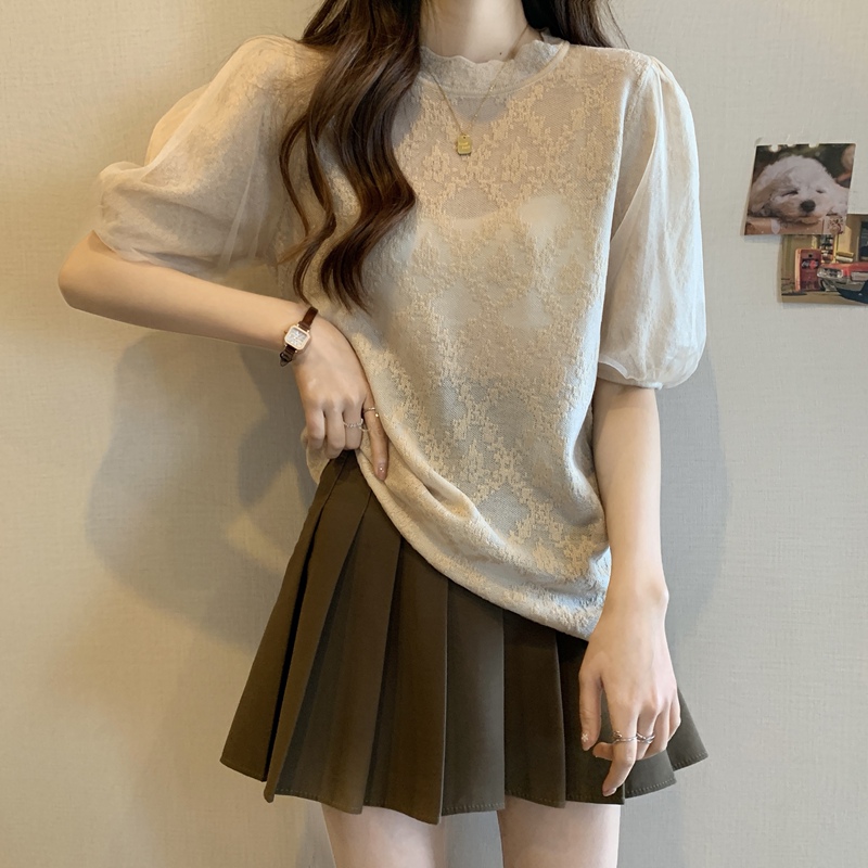 Plus-Size Women's 2026 Summer New Stylish and Age-Reducing Short-Sleeve T-Shirt for Chubby Girls, Concealing and Slimming, Puff-Sleeve Knit Top