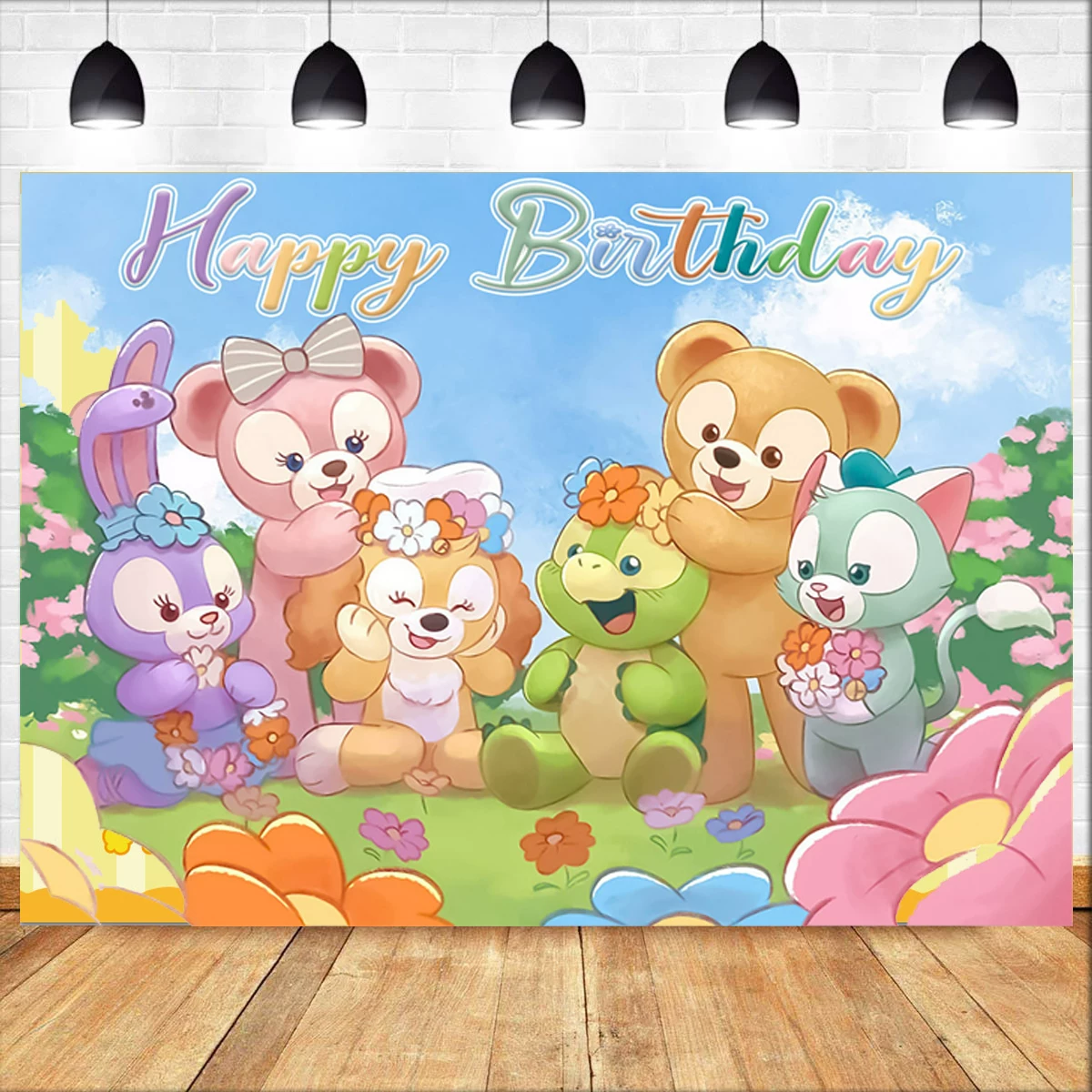 Daffy Bear theme birthday party decoration background hanging cloth Star Dew poster banner balloon pull flag cake insert card