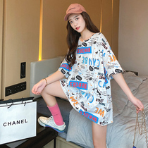 Cartoon graffiti T-shirt short sleeve 2020 new female version of foreign style cotton loose top Korean body sleeve half sleeve