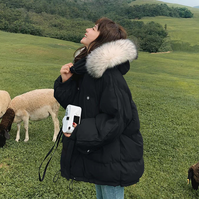 Short down Jacket for Women, Winter Korean Style, Loose and Trendy, ins Large Fur Collar Winter Coat, Thickened Outerwear for Women, 2025 New Model