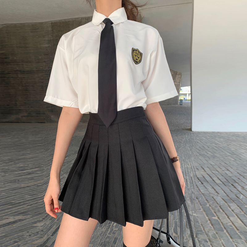 Jk Uniform Skirt Genuine School Uniform Set Female College Style Full Set British Style Japanese Style Class Uniform High School Student Summer Shirt