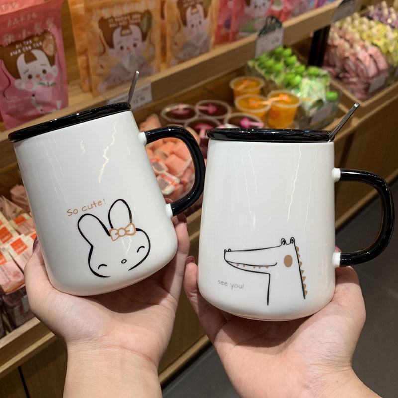 Drink Water Cups Creative Personality Trends Mark Cups Ceramic Cute Coffee Cups With Lid Spoon Female Brief Joins Home