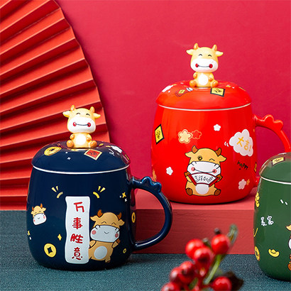 Cup with lid spoon ceramic mug creative personality trend office water cup home cute milk cup men and women