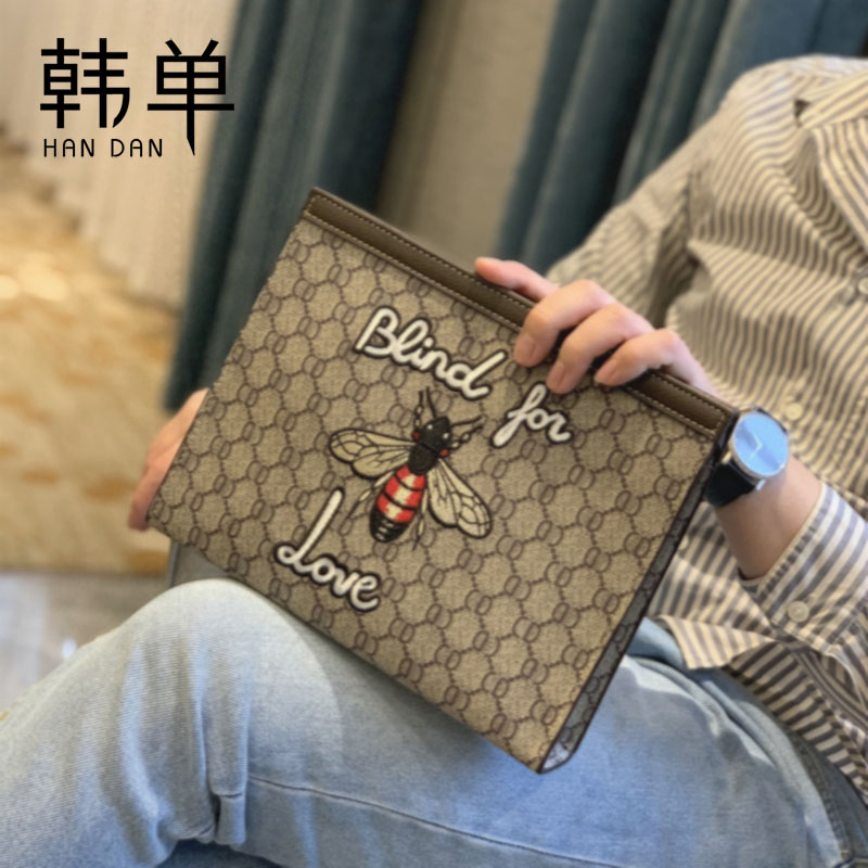 Man Bag Genuine Leather Luxury Brands Fashion Embroidered Handbags Business Clip Handbag Handbag men's carry bag Chauffling wallet