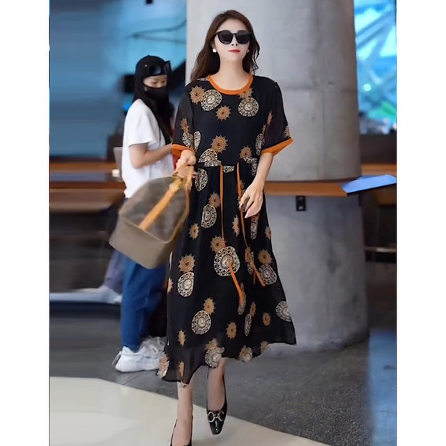 Large size 2022 summer new French retro high-quality temperament loose casual chiffon floral dress for women