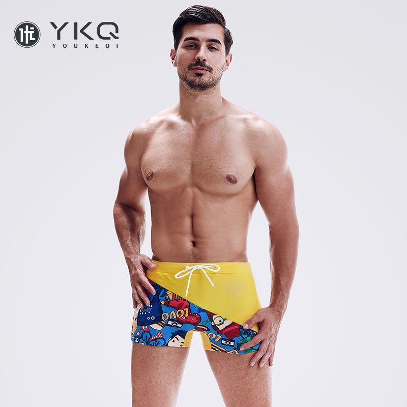 Ugachi Swimsuit Men's Anti-Awkward Men's Four Corner Pants New Swimsuit Yellow Boys Training Swimming Beach Shorts