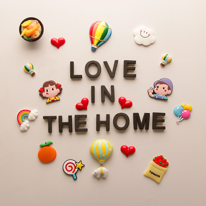 Home with love Creative personality refrigerator magnetic sticker Cute cartoon magnetic magnet 3D three-dimensional soft glue magnet