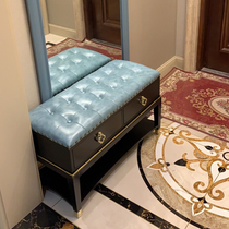 New Chinese-style shoe stool shoe cabinet solid wood storage stool household multifunctional storage stool light luxury shoes stool door