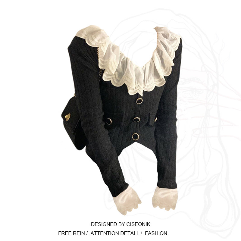 Large-yard fat sister French sweet doll collar-clad long sleeve knitted sweater sweet sportswear sweet coat