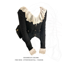 Large size fat sister French sweet doll collar splicing long-sleeved knitted cardigan womens spring temperament slim bottoming top