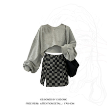 Big Code Fat Mm Millennial Hot Girl Suit Women Black Grey A-half Skirt Woman 2021 fall short sleeve Head Long sleeves