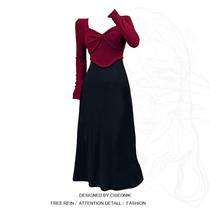 Large size fat sister French style gentle wind knitted dress womens autumn and winter new waistline slimming color bottoming dress