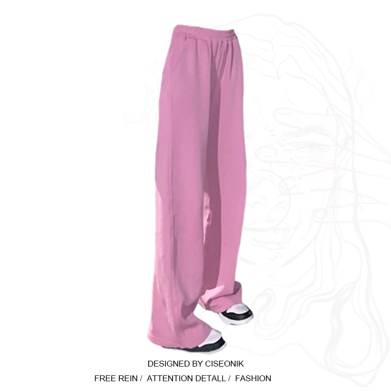 Large-yard fat sister hot girl sports pants female spring design sensation niche thin pink, loose straight leg pants
