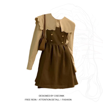 Big Code Fat Sister Fact-style Retro Lotus Leaf Collar Blouse Shirt Double buckle A word braces Dress Minus Age College Wind Women Suit