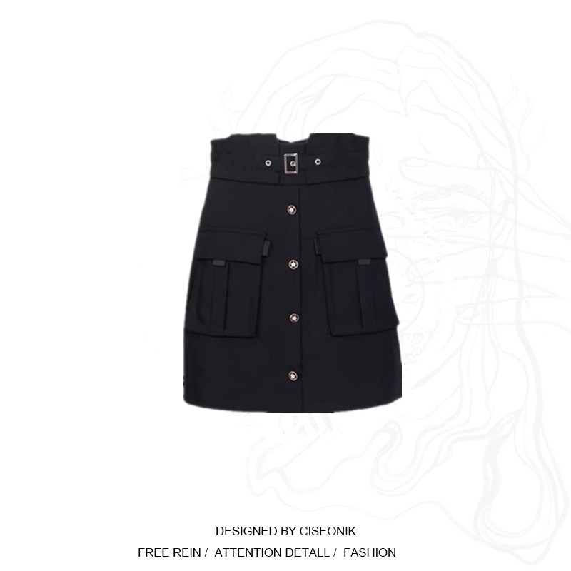 Large size female dress Fat sister mm Chater Slim Fit Slim Fit Woman High Waist Design Feel Small Crowdpocket Short Skirt A