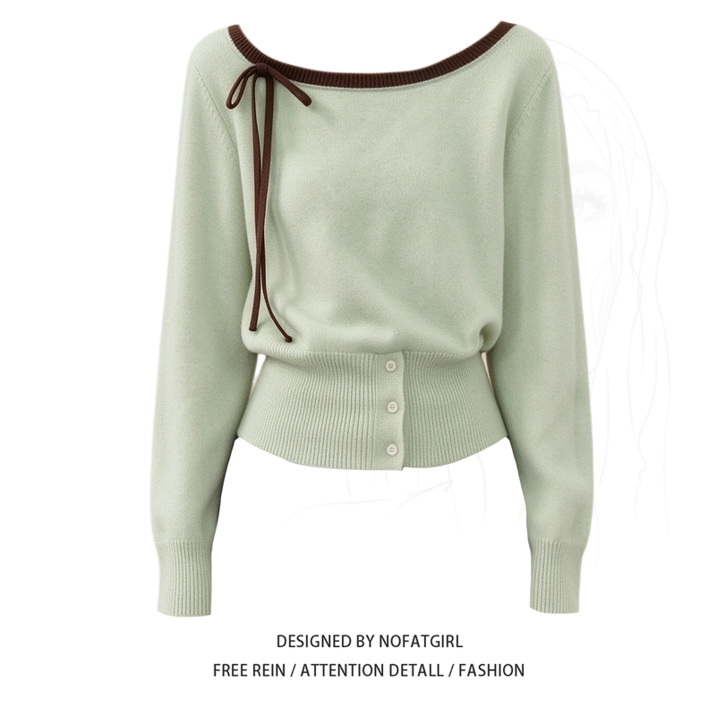 Plus-Size Korean-Style Casual Color-Block Collar Knit Sweater for Women, Slim-Fit Pullover Long-Sleeve Base Layer for Autumn Outfits