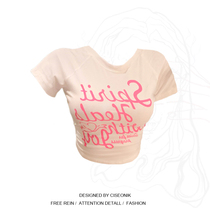 Large size European and American INS style sweet and spicy printed T-shirt summer white hot girl thin section high waist sexy short-sleeved cropped top