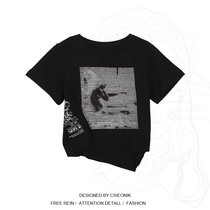 Large size womens fat sister hot girl sweet and spicy style short shirt short sleeve T-shirt female design sense niche shirt ins tide