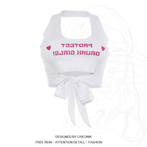 Large size womens fat sister Ghost Horse Girl letter printed vest chic sling summer short hanging neck inner top