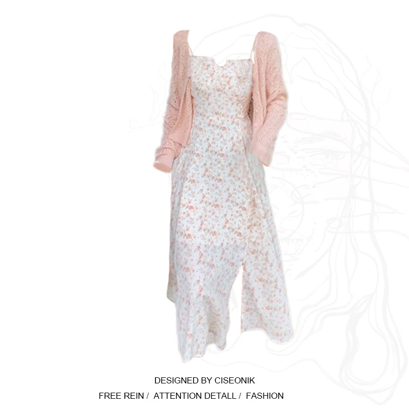 130 kg of gentle and fat mm sling dress female spring thin large number of skirts to cover meat two sets