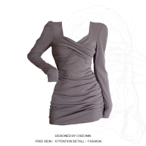 Large size fat mm long-sleeved dress 2022 early spring new high-end pure desire temperament tight-fitting buttocks slim skirt