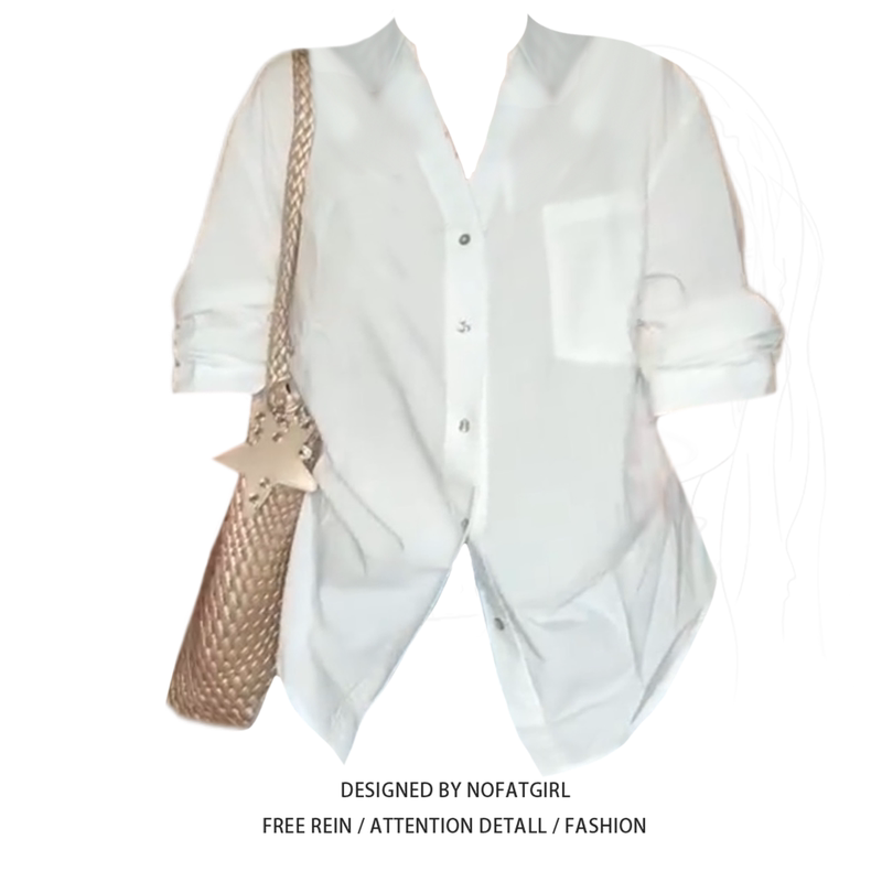 Plus Size Fat Girl French Style White Shirt Women's Early Spring 2025 New Korean Style Loose Casual Lapel Shirt Top