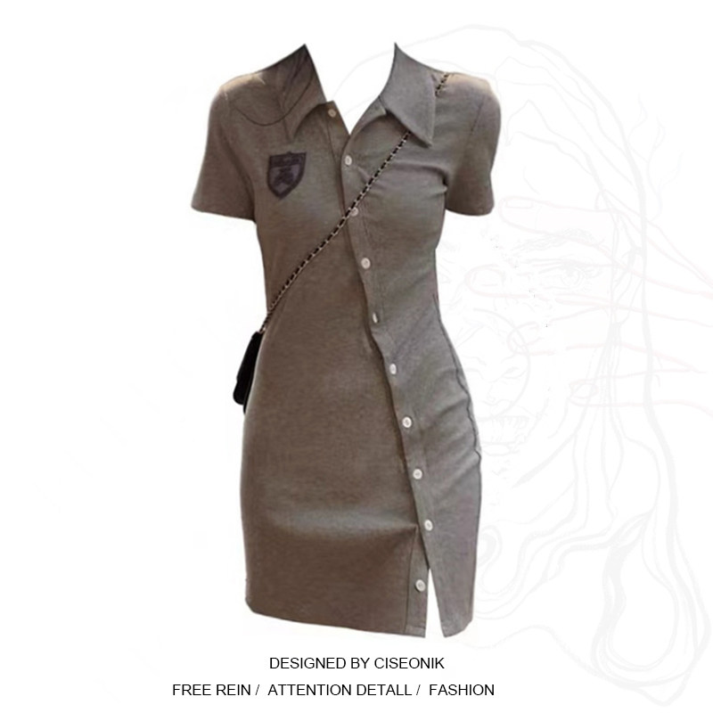 Large size female dress Fat sister Sweet Spicy Wind Cubs Polo Collar Foreign Dress Woman Summer Bag Hip Short Sleeve Skirt Short Skirt Tide