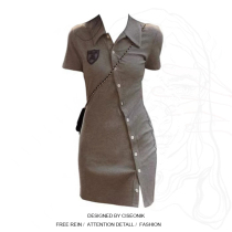 Big Code Woman Dress Fat Sister Sweet Spicy Wind Little Bear Polo Collar Dress Woman Summer Bag Hip Short Sleeve Skirt Short Skirt Tide