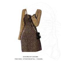 Big Code Women Dress Fat Sister American Retro Harnesses Plaid dress Short-style Strap Cardiovert and Spicy Girl two sets