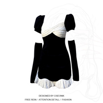 Plus size fat sister fashion black sleeve dress womens spring new sweet and spicy style pure desire bag hip skirt hot girl