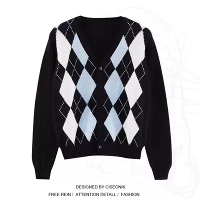 Large size women's spring new American retro academic style Lingge fat sister long sleeve short jacket knitted cardigan