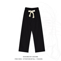 Big Code Woman Dress Fat Sister 100 Hitch Black Draw Rope Straight Drum Pants Trousers Woman Wide Leggings Pants High Waist Tightness Pants Children Summer