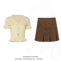 Large size American retro set womens 2021 summer new BM short knitted top high waist skirt two-piece set