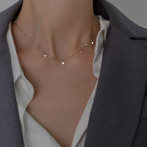 Necklace womens small crowd design feeling light and luxurious 2021 New wave geometric wafer pure silver lock bone chain lukewarm wind